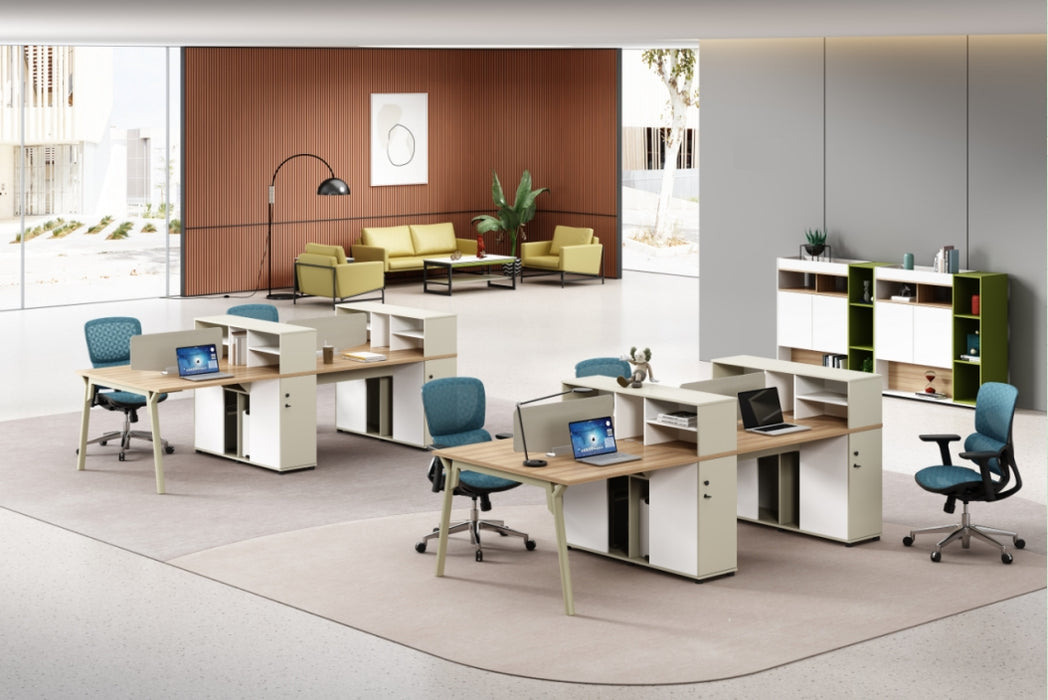 Office Series 2 seats employee workstations supervisor's table finance desk with cabinet HY-W04H-2A  2S